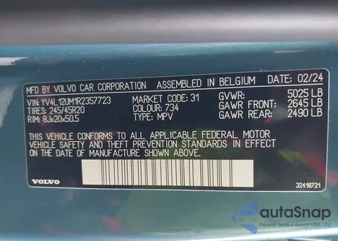 2024 Volvo Xc40 B5 Ultimate Dark Theme z USA, uszkodzony, nr VIN YV4L12UM1R2357723